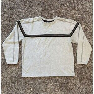 XG Extreme Quality Men's L Gray Ribbed Striped Long Sleeve Shirt Y2K Retro